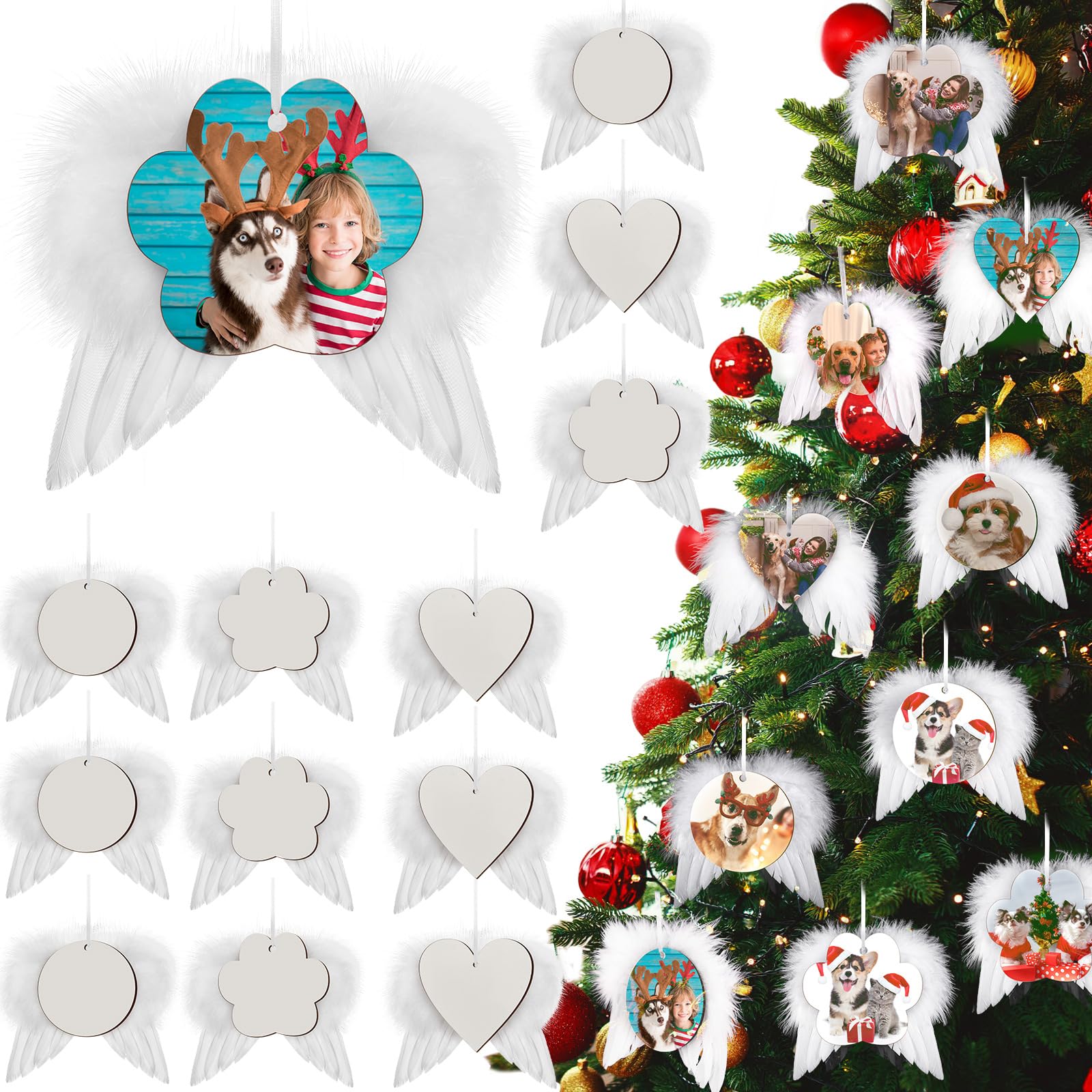 32 Pcs Christmas White Angel Wings Ornament 4.7 x 4 Inch Feather Hanging Decor with Wood Sublimation Ornament Blanks Angel Wings for Crafts Christmas - WoodArtSupply