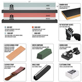 Complete Knife Sharpening Stone Kit - Goodjob Premium Japanese Whetstone Knife Sharpener Tool - Dual Grit 400/1000 3000/8000 Wet stone with Cut goodjob