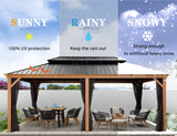PURPLE LEAF 12' X 20' Outdoor Hardtop Gazebo for Patio Galvanized Steel Double Roof Permanent Canopy Teak Finish Coated Aluminum Frame Pavilion PURPLE LEAF
