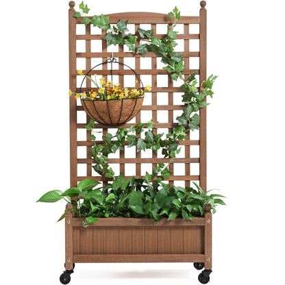 Yaheetech 50" H Raised Garden Bed with Trellis & Wheels Standing Vertical Horticulture Planter Box for Vine Climbing Plants, Flowers, Herbs Brown - WoodArtSupply