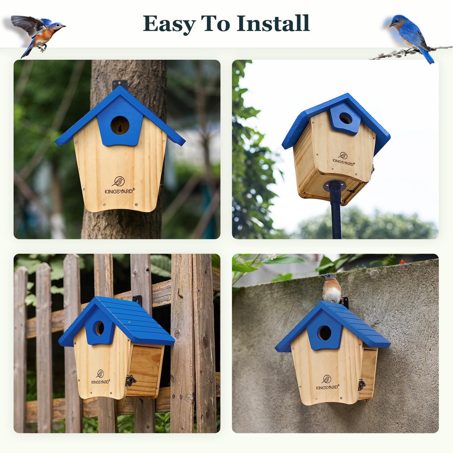 Kingsyard Wooden Bluebird House, Bird House with Predator Guard, Nesting Box Birdhouse for Outside Wild Bird Watching, Royal Blue Kingsyard