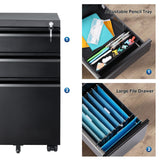 DEVAISE 3 Drawer Mobile File Cabinet Under Desk Office, Fully Assembled Except Casters, Letter/Legal Size, Black DEVAISE