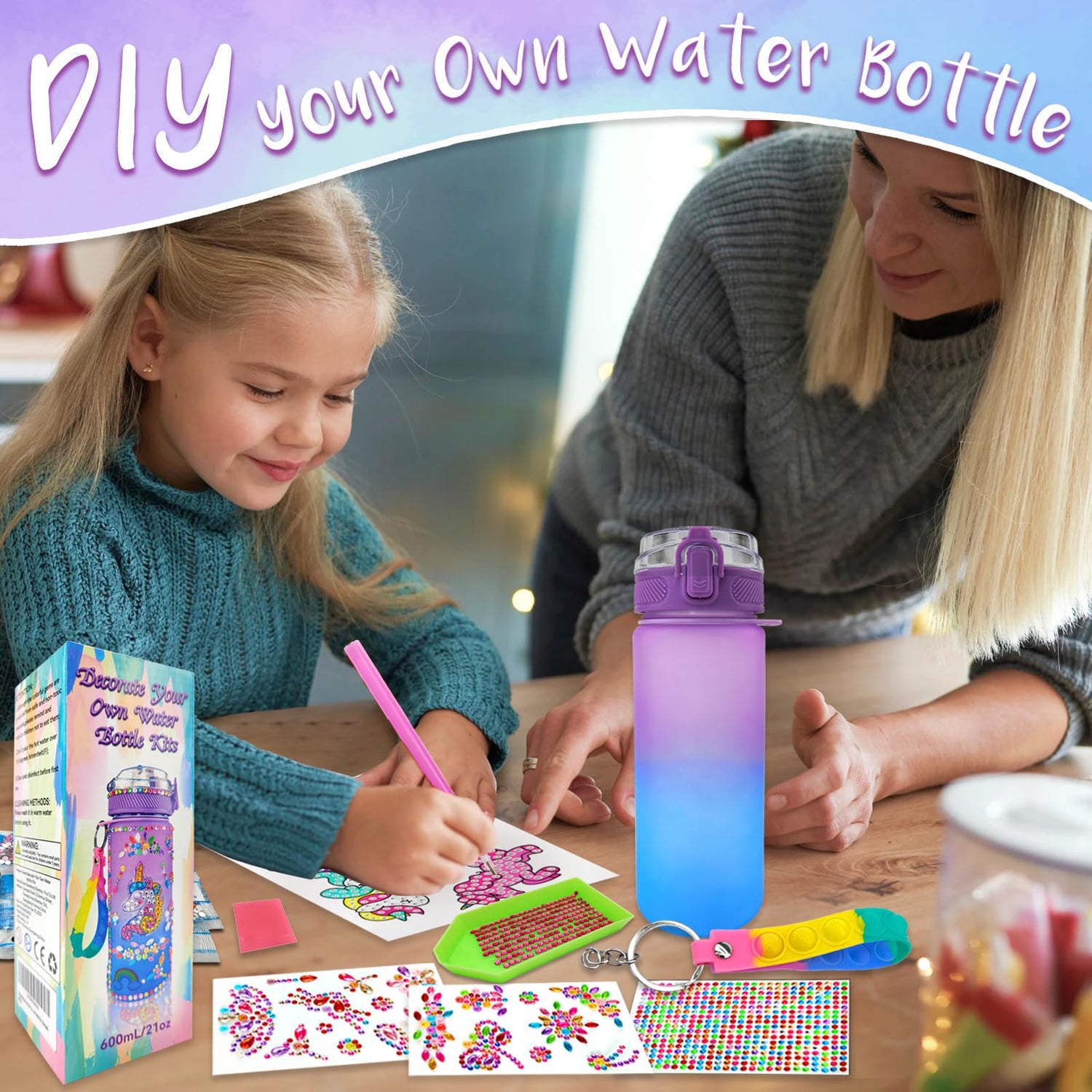EDsportshouse Decorate Your Own Water Bottle Kits for Girls Age 4-6-8-10,Unicorn Gem Diamond Painting Crafts,Fun Arts and Crafts Gifts Toys for Girls EDsportshouse