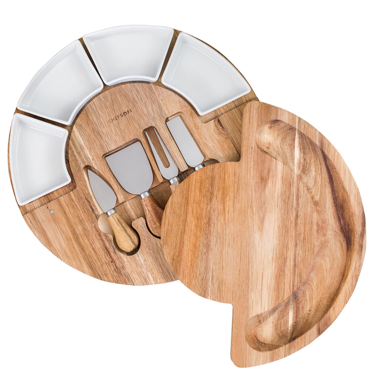 Charcuterie Cheese Board and Platter Set - Made from Acacia Wood - US Patented 13 inch Cheese Cutting Board and Knife for Entertaining and Serving - ChefSofi