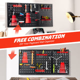 Goplus Pegboard Wall Organizer, 4ft Metal Garage Pegboard Tool Organizer w/3 Pegboards, Drill Bit Rack, Wrench Rack, Hooks Accessories, Wall-Mounted Goplus