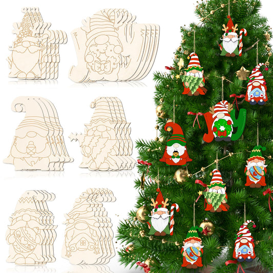 kockuu Christmas Gnome Wooden Ornaments for Tree - 24Pcs Unfinished Blank Wood Gnome Cutout Slices with Line Draft for Kids DIY Craft Making Painting - WoodArtSupply