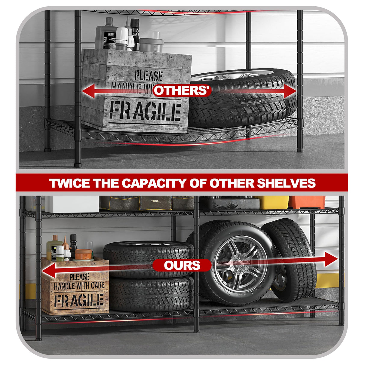 REIBII 58''W Storage Shelves Load 1400LBS Wire Shelving Unit 5 Tier Metal Shelving for Storage Rack Shelves for Storage Heavy Duty Garage Shelf REIBII