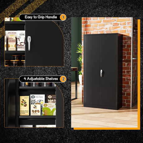 Greenvelly Steel SnapIt Storage Cabinet 72" Locking Metal Garage Storage Cabinet with 4 Adjustable Shelves, 2 Doors and Lock for File, Office, Greenvelly