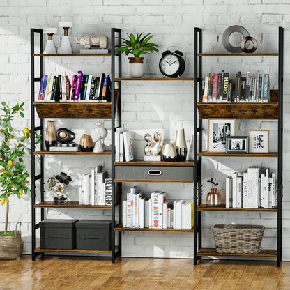 NUMENN Adjustable 5-Tier Triple Wide Rustic Industrial Bookshelf - WoodArtSupply