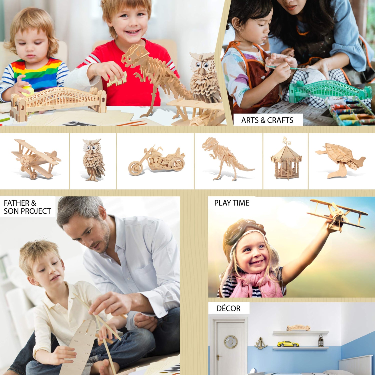 Puzzled 3D Puzzle Sydney Bridge Wood Craft Construction Model Kit, Fun and Educational DIY Wooden Toy Assemble Model Unfinished Crafting Hobby Puzzle Puzzled