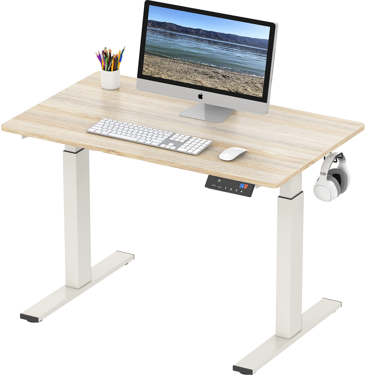SHW Memory Preset Electric Height Adjustable Standing Desk, 40 x 24 Inches, Maple SHW