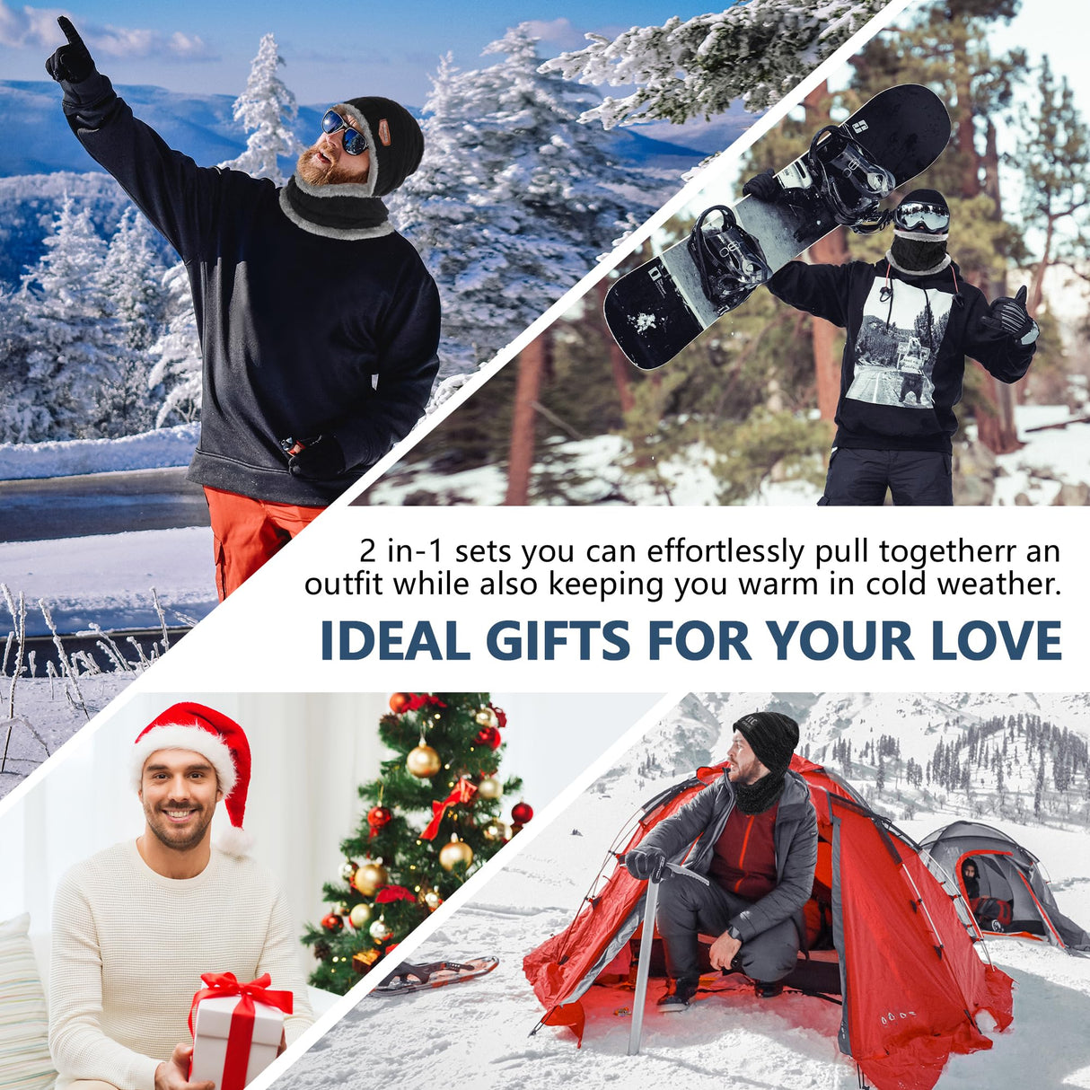 FZ FANTASTIC ZONE Mens Womens Winter Beanie Hat Scarf Set Warm Knit Thick Fleece Lined Skull Cap Neck Warmer for Men Women FZ FANTASTIC ZONE