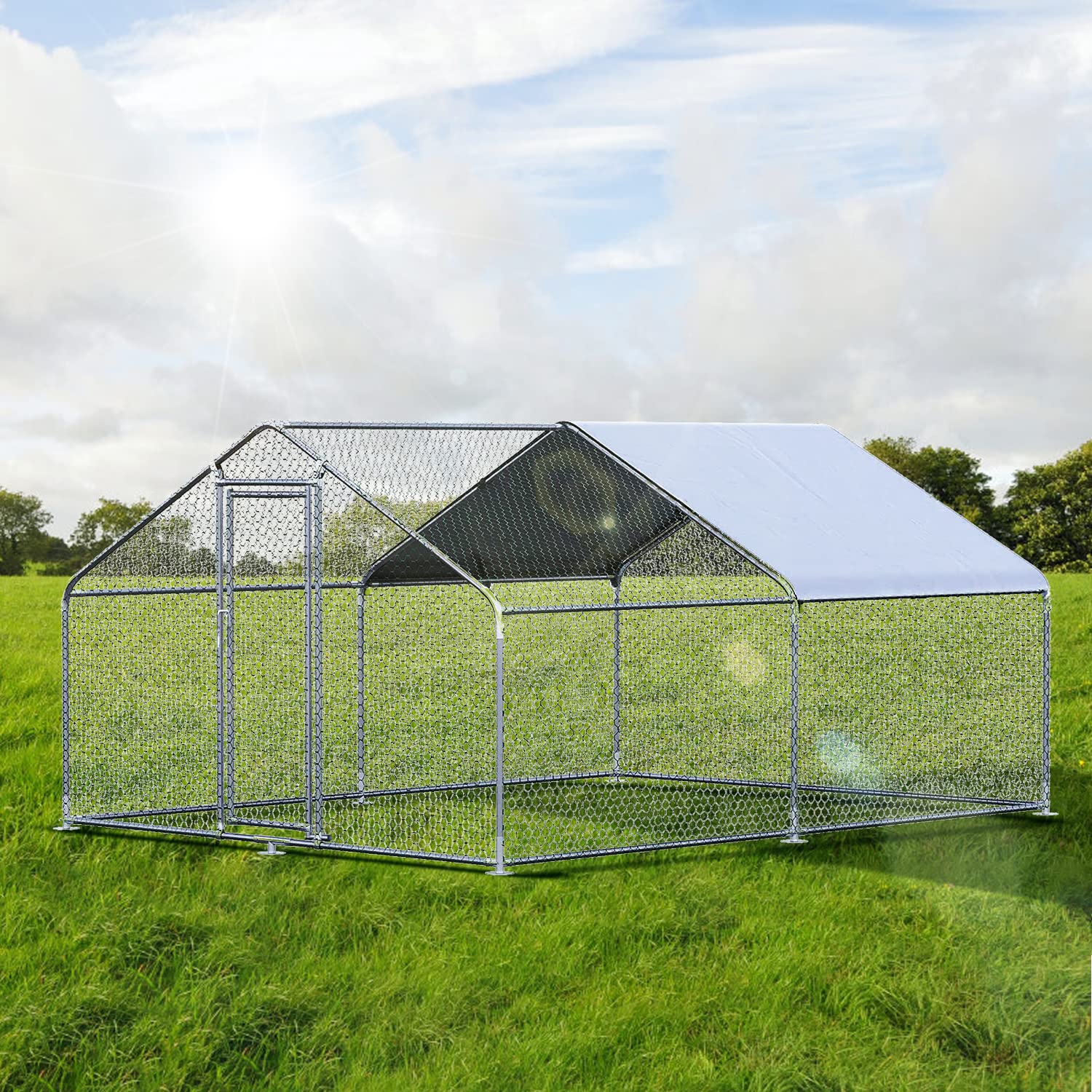 Chicken Coop Large Metal Chicken House Chicken Pen Outdoor for More Than Chickens Poultry Cage with Waterproof Cover for Rabbits Duck Walk-in Chicken CHIKENCOOP