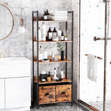 Furologee Adjustable 5-Tier Bookshelf with 2 Fabric Drawers - Industrial Wooden and Metal Storage Unit Furologee