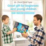 SHALL 26-Piece Kids Size Tool Set, Real Tools Kit for Kids with 12" Tool Bag, Safety Certified Children Learning Tool Set with Hand Tools for Boys & SHALL