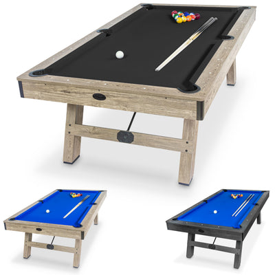 GoSports 8 ft Pool Table with Wood Finish - Modern Billiards Table with 2 Cue Sticks, Balls, Rack, Felt Brush and Chalk - Choose Your Style