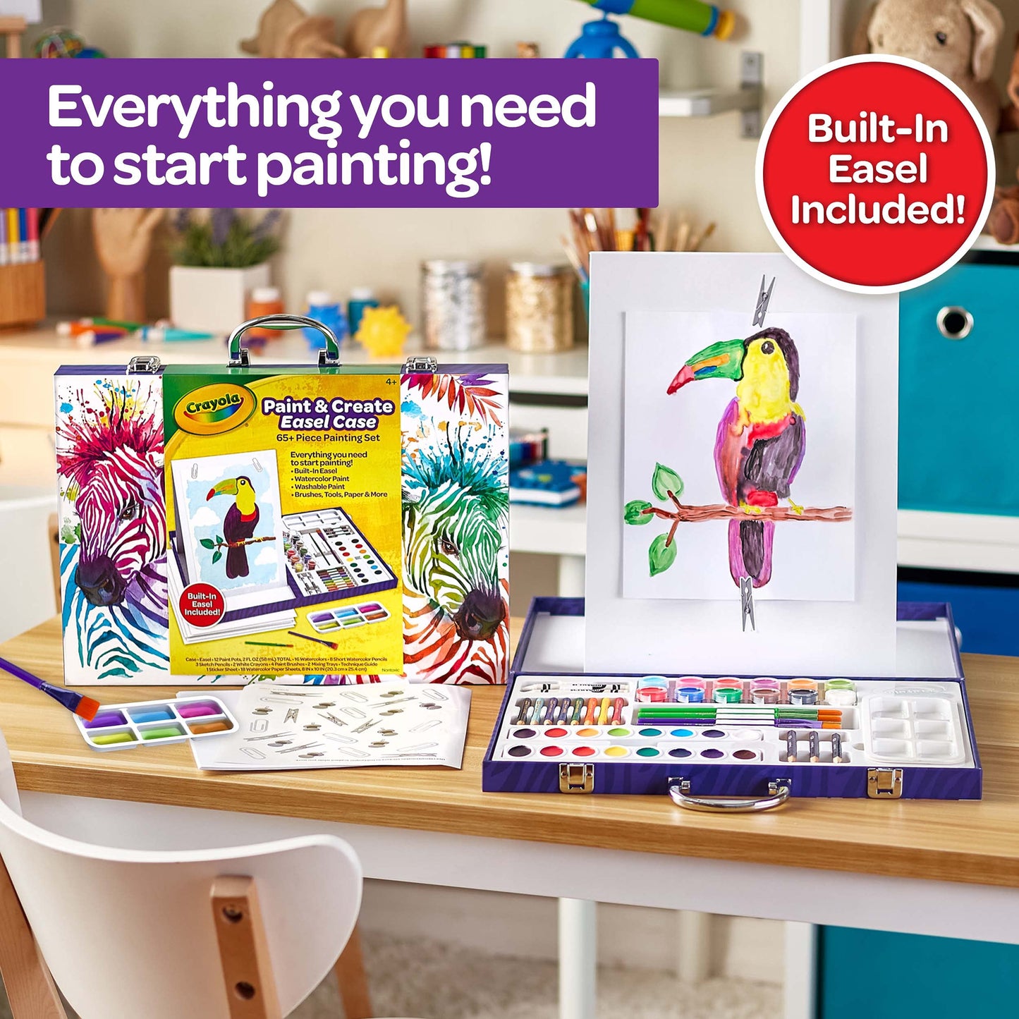 Crayola Table Top Easel & Art Kit (65 Pcs), Kids Painting Set, Gifts for Kids, Ages 4+ - WoodArtSupply