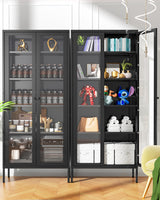 Greenvelly Black Metal Display Curio Cabinet with Glass Doors and 4 Adjustable Shelves Greenvelly