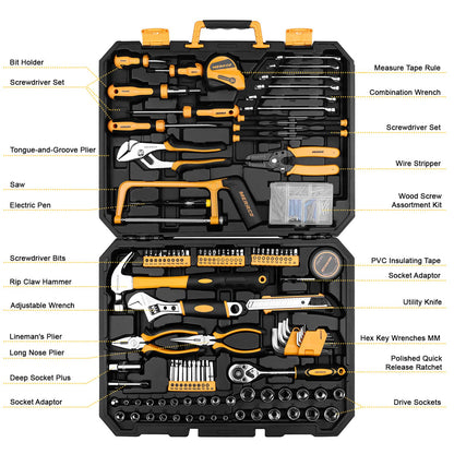 DEKOPRO 198 Piece Home Repair Tool Kit, Wrench Plastic Toolbox with General Household Hand Tool Set - WoodArtSupply