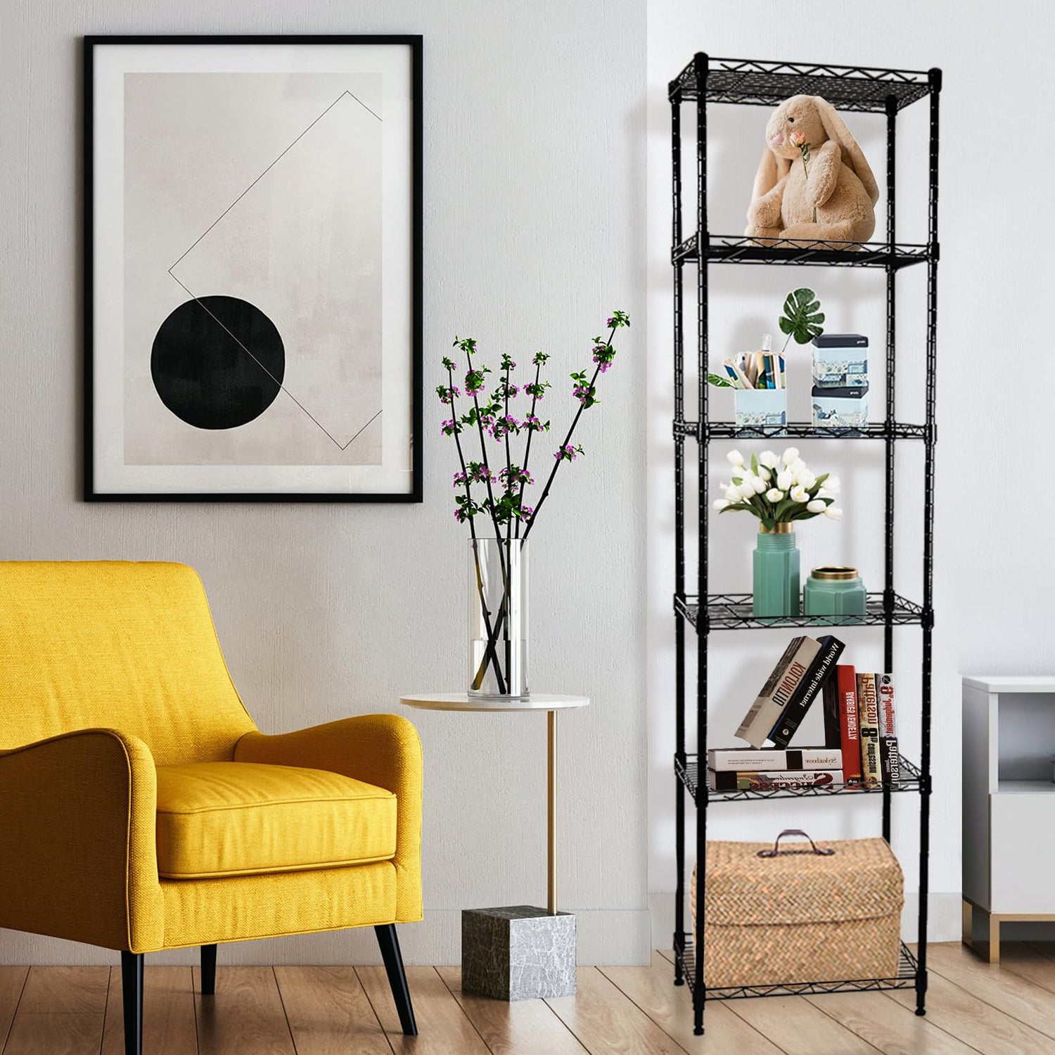 SUNLPH 6-Tier Wire Shelving Adjustable Shelves Unit Metal Storage Rack for Laundry Bathroom Kitchen Pantry Closet Organization (Black, 16.6" L x SUNLPH