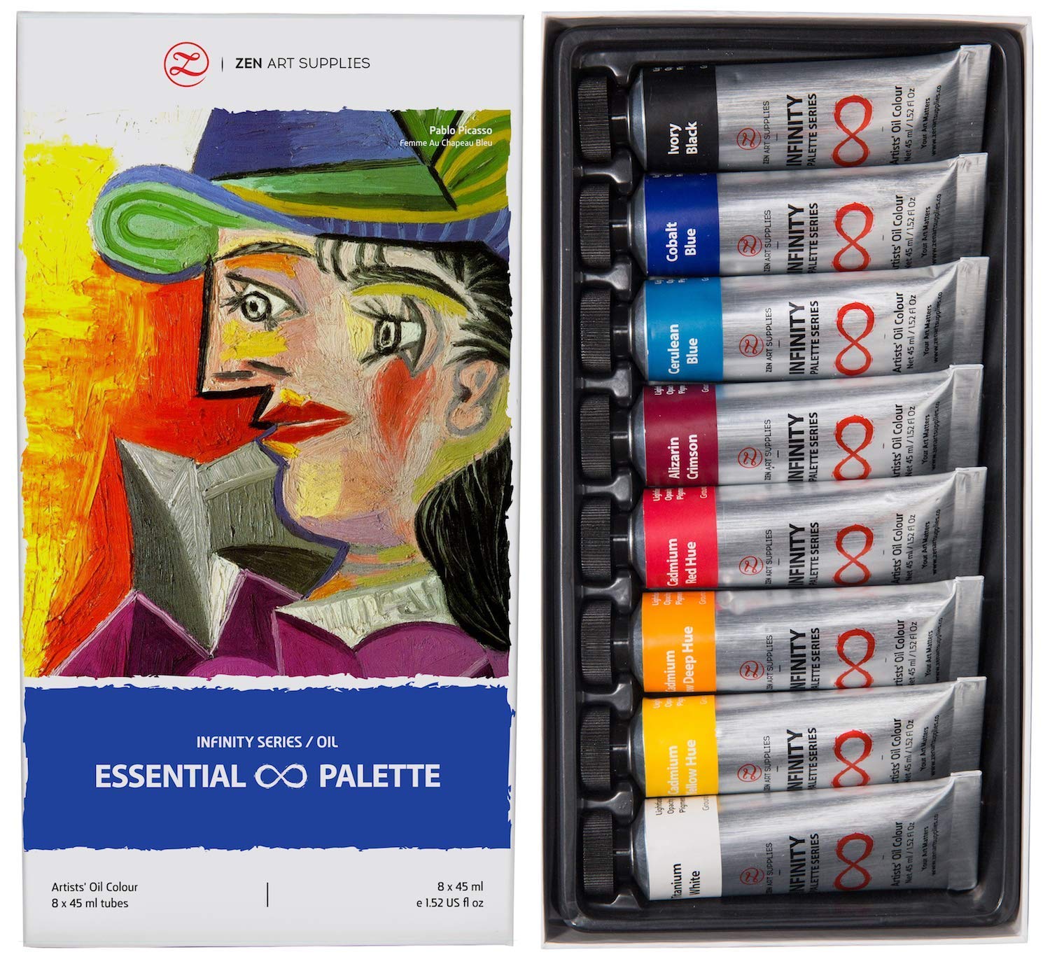 ZenART Non-Toxic Oil Paint Set for Professional Artists - 2 x 8 x 45ml Tubes - Bundle of Portrait, and Essential Palette of Eco-friendly Paint with ZenART Supplies