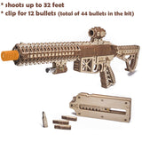 Wood Trick Assault Gun AR-T Model Kit for Adults and Teens to Build - with Telescoping Butt, Fuse, Sight and Clip for 12 Rounds - Detailed Wood Trick