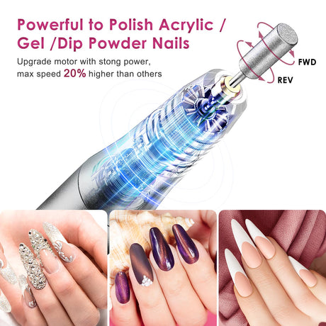 COSLUS Cordless Nail Drill Electric File: Professional for Acrylic Gel Dip Powder Nails Portable Nail Drill Machine Kit for Manicure Pedicure Nail COSLUS