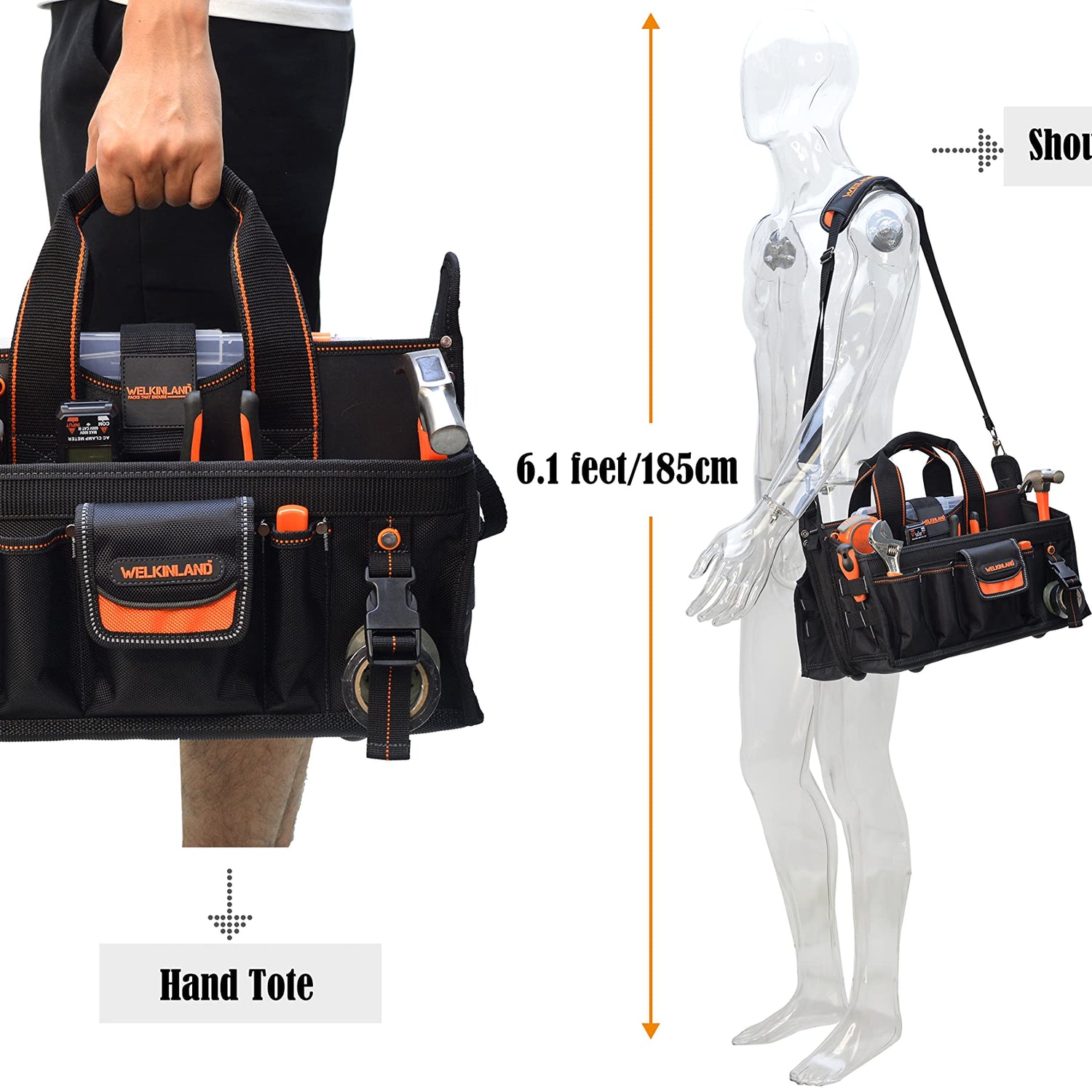 19-POCKETS Tool tote, Tool bag organizer, Electrician tool bag, HVAC tool bag, Tool caddy, Tool bags for electricians, Tool tote bag w/socket WELKINLAND