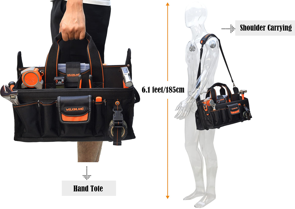 19-POCKETS Tool tote, Tool bag organizer, Electrician tool bag, HVAC tool bag, Tool caddy, Tool bags for electricians, Tool tote bag w/socket WELKINLAND