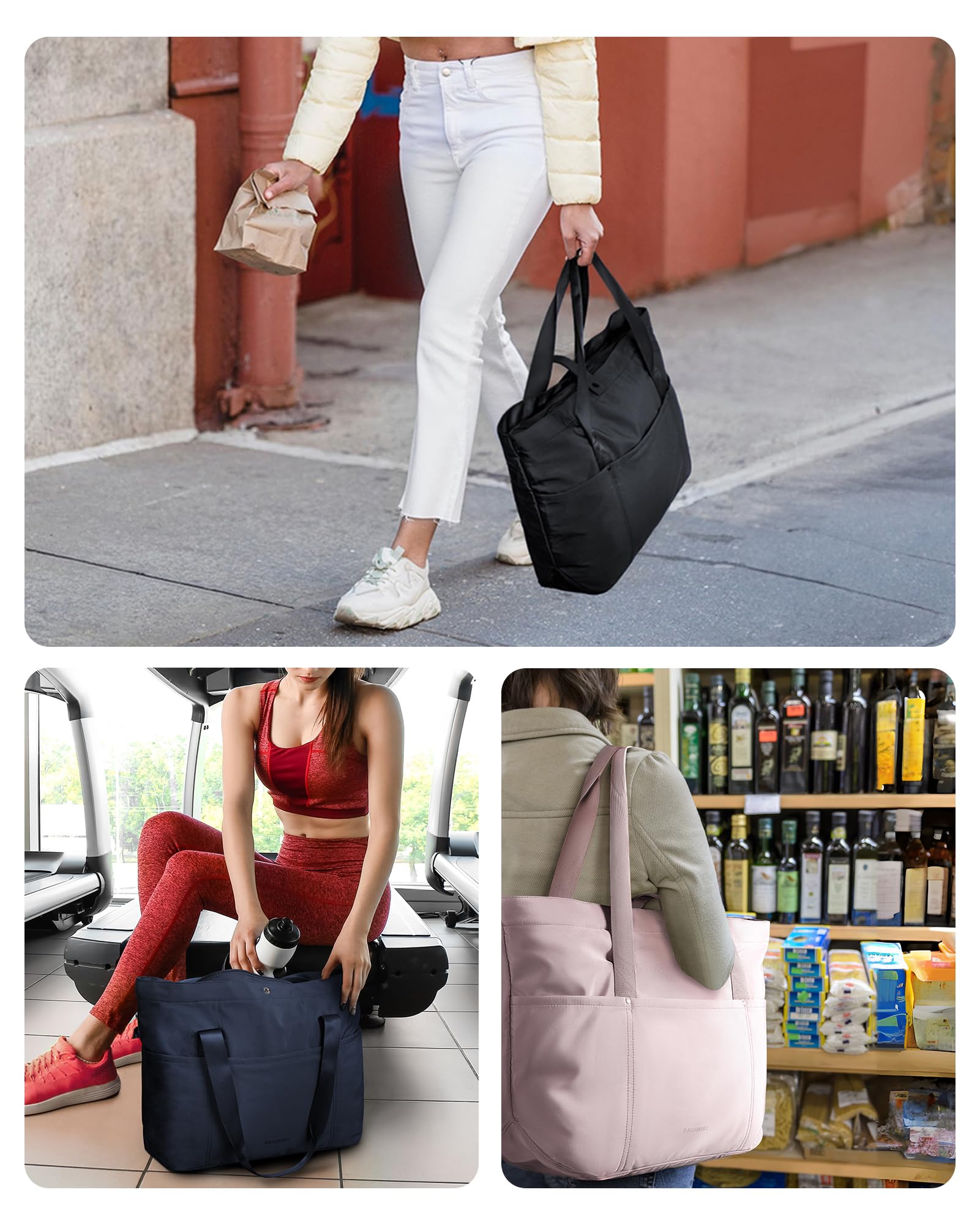 BAGSMART Tote Bag for Women, Foldable Tote Bag With Zipper Large Shoulder Bag Top Handle Handbag for Travel, Work - WoodArtSupply