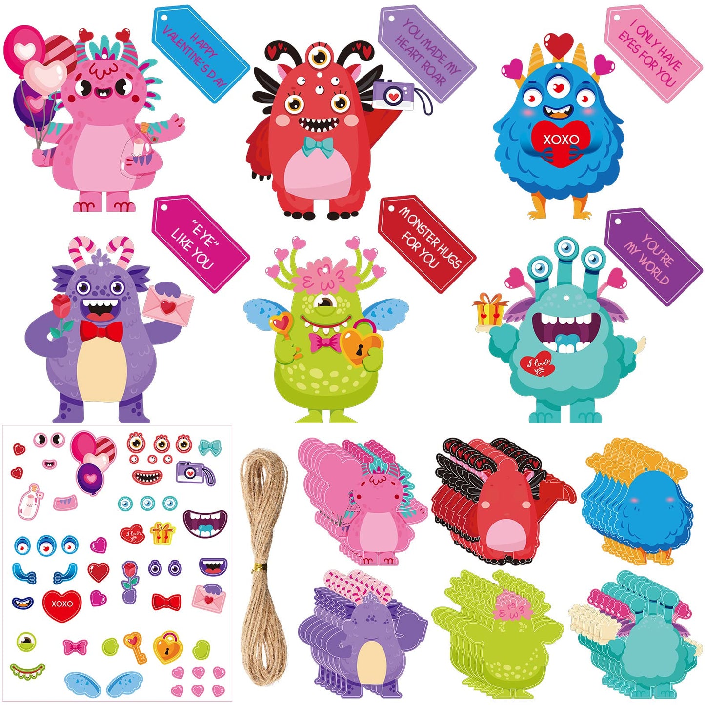 36 Packs Valentine's Day Monster Craft Ornaments Kit for Kids DIY Monster Paper Craft Make Your Own Ornament for Kids Hanging Kids Valentines Day - WoodArtSupply