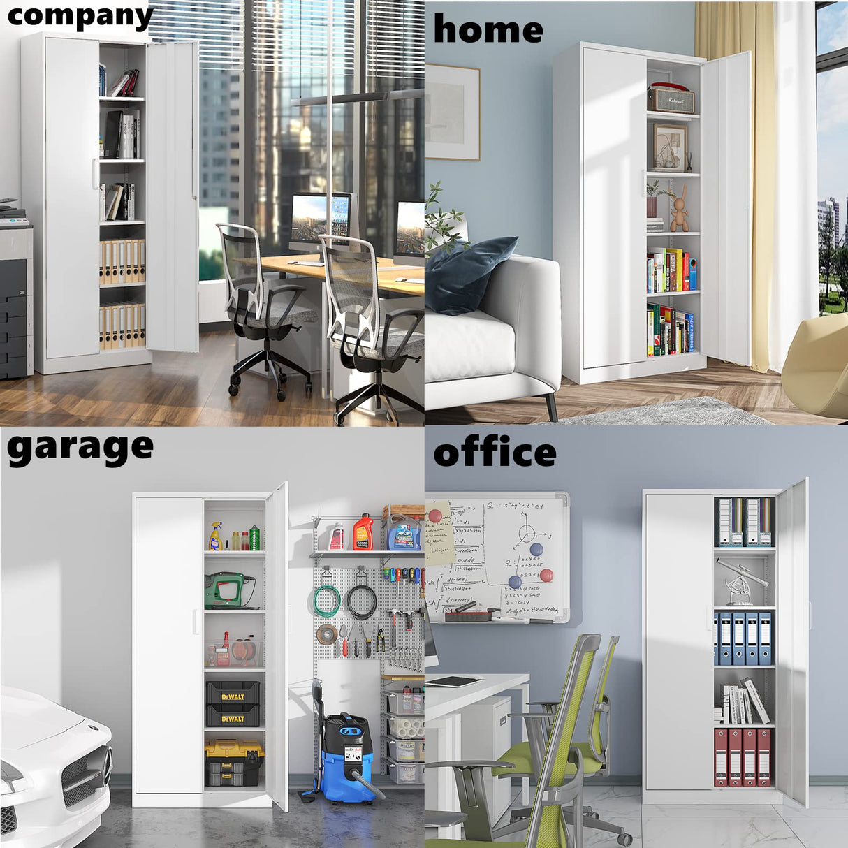 BYNSOE Metal Storage Cabinet with 5 Adjustable Shelves and Lock Metal Garage Cabinets with Locking Door, Steel Classic Storage Cabinet for Home, BYNSOE