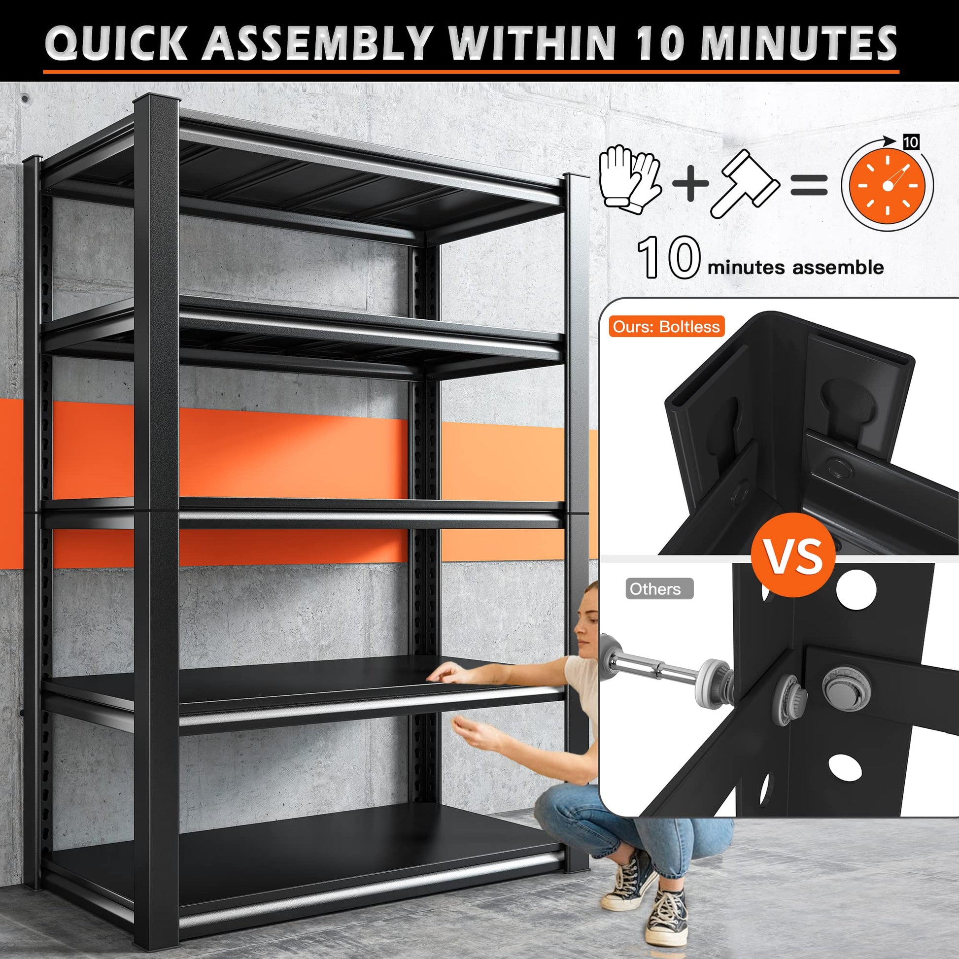 REIBII 40"W Garage Shelving Heavy Duty Storage Shelves Load 2000Lbs Adjustable Garage Shelves Heavy Duty Shelving 5-Tier Metal Shelving Unit Garage - WoodArtSupply