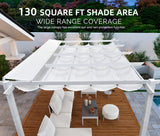 PURPLE LEAF 10' x 13' Outdoor Retractable Pergola White Heavy-Duty Aluminum Pergola Patio Modern Pergola with Double Sun Shade Canopy for Gardens PURPLE LEAF