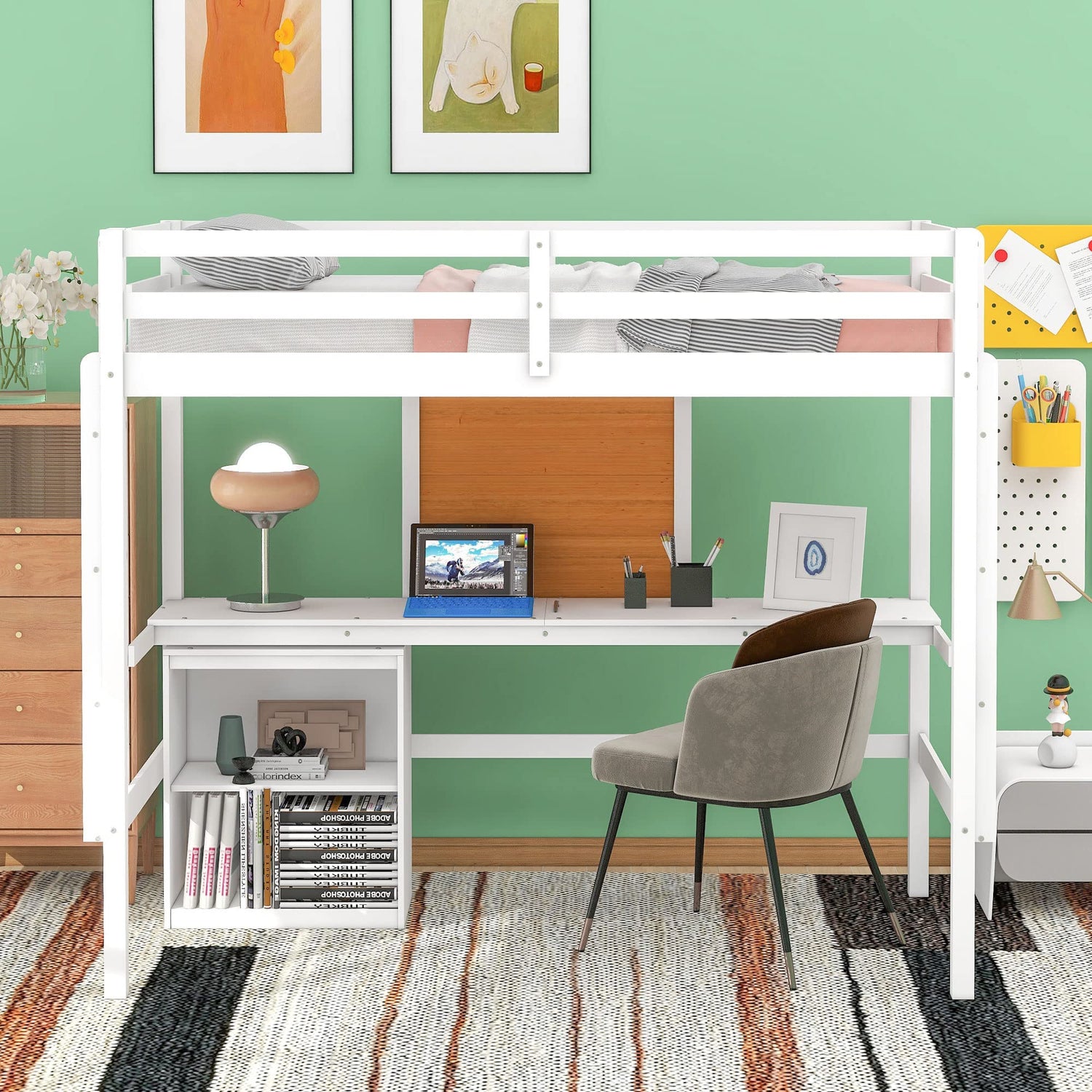 Harper & Bright Designs Twin Loft Bed with Desk, Storage Cabinet, and Writing Board – Space-Saving Wooden Frame for Kids and Teens Harper & Bright Designs