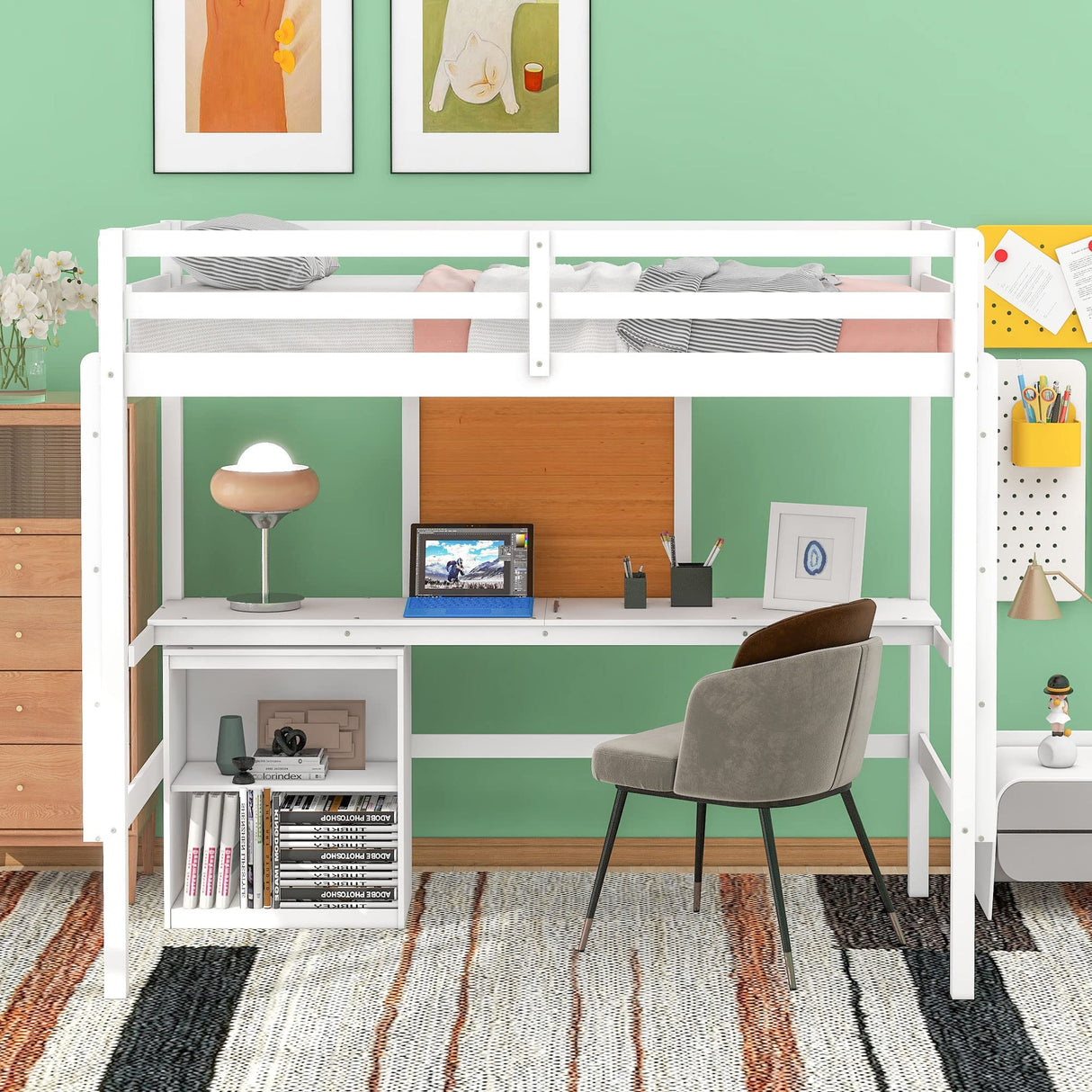 Harper & Bright Designs Twin Loft Bed with Desk, Storage Cabinet, and Writing Board – Space-Saving Wooden Frame for Kids and Teens Harper & Bright Designs
