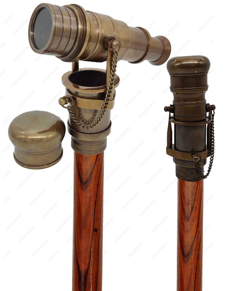 5MOONSUN5's Vintage Brass Handle Victorian Telescope Head Foldable Steampunk Accessories Wooden Walking Stick Cane for Men and Women (Antique Finish) 5MOONSUN5