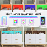 knoworld Dresser for Bedroom,White 6 Drawer Dresser with LED Light and Power Outlet,Tall Wide Dressers Chests of Drawers,Organizer Storage Drawers knoworld