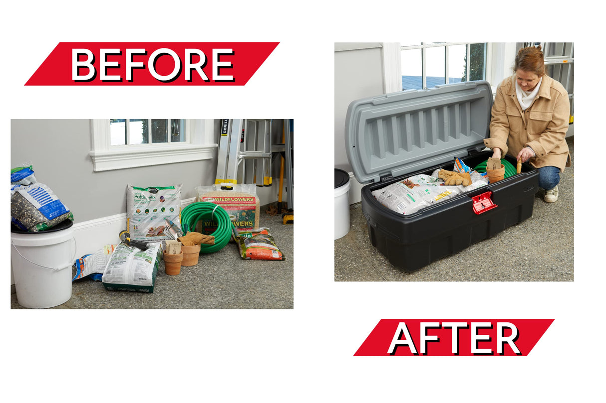 Rubbermaid ActionPacker️ 48 Gal Lockable Plastic Storage Bin, Industrial, Rugged Large Container with Lid (Black,gray) Rubbermaid