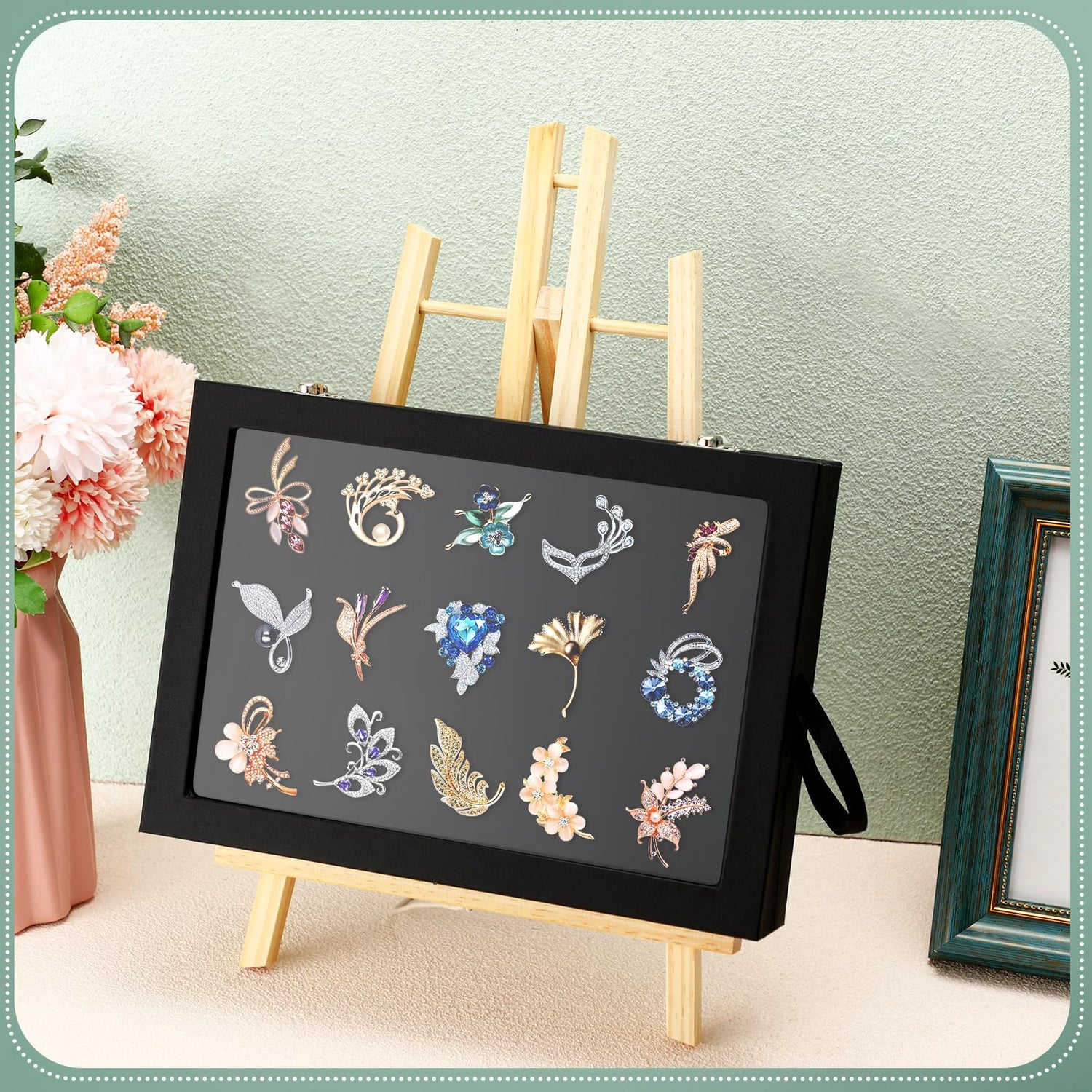 Huquary 3 Pcs Jewelry Display Cases Wooden Jewelry Box Glass Top Display Cases for Collectables with Glass Window on Top Display Case Organizer for Huquary