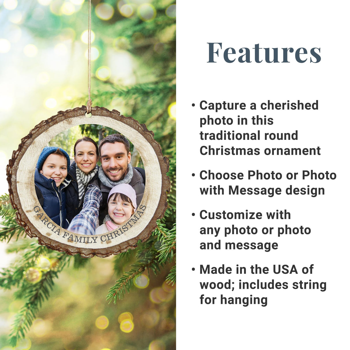 Let's Make Memories Personalized Christmas Ornament - Photo Only - Round - Rustic Wood Let's Make Memories