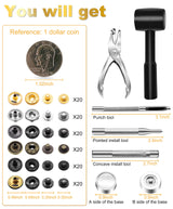 Alritz 120 Set Leather Snap Fasteners Kit with Hammer Puncher, 12.5mm Metal Button Snaps Press Studs with 4 Setter Tools for Clothes, Jackets, Jeans Alritz