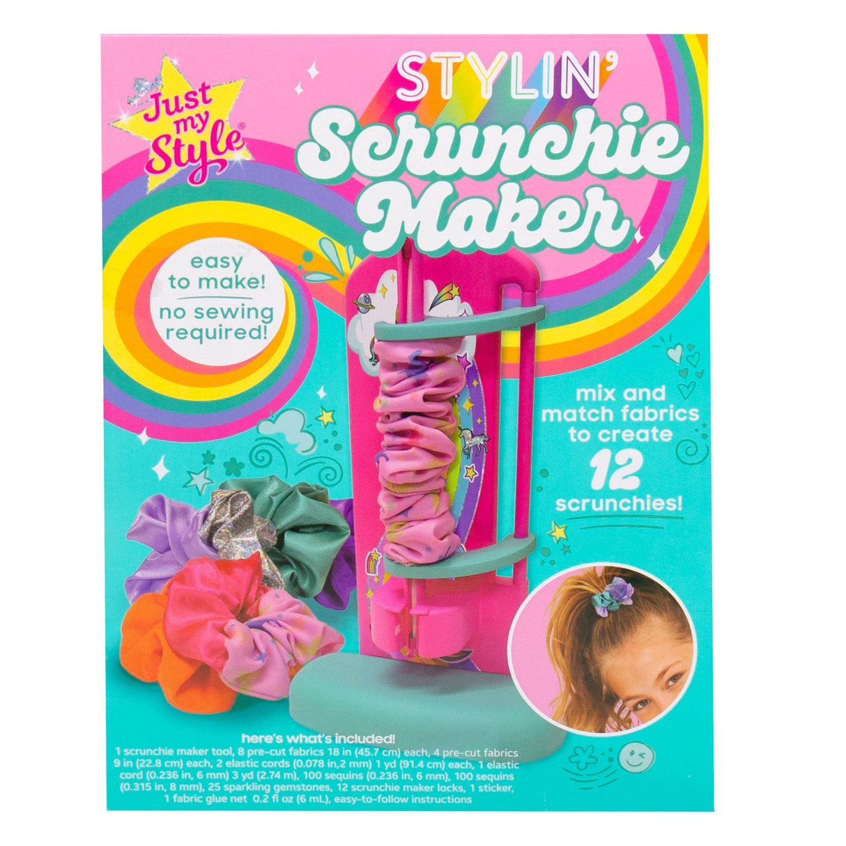 Just My Style D.I.Y. Scrunchie Maker by Horizon Group USA, Design Your Own Colorful Satin Scrunchies Hair Bands, Easy-to-Use Tool & Gemstones Just My Style