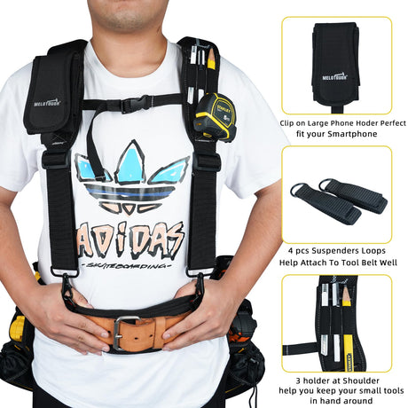MELOTOUGH Work Belt Suspender Tool Belt Suspenders Bag Suspenders for Men Heavy Duty with Gel Shoulder Pad Detachable Phone Holder for MELOTOUGH