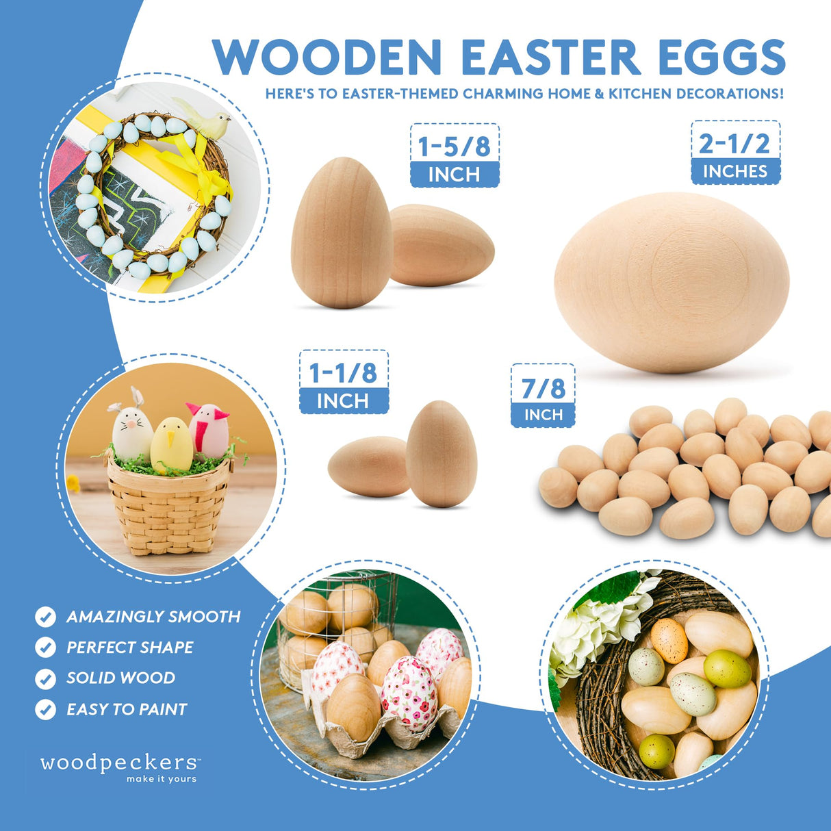 Wood Easter Eggs 1-5/8 inch, Pack of 500 Unfinished Wooden Eggs for Decorating, Craft Egg, Wooden Easter Egg for Crafts, by Woodpeckers Woodpeckers