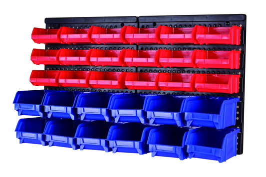 MaxWorks 80694 30-Bin Wall Mount Parts Rack/Storage for your Nuts, Bolts, Screws, Nails, Beads, Buttons, Other Small Parts,Blue and Red - WoodArtSupply