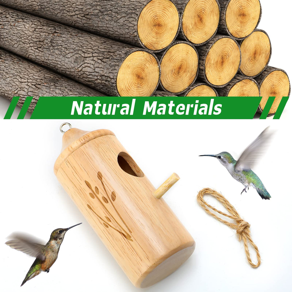 6 Pcs Humming Bird House for Outside Hanging Natural Wooden Hummingbird Nest Swinging Humming Bird Nest with Hemp Ropes for Garden Outdoor Window Qunclay
