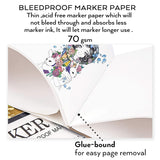 Bianyo Bleedproof Marker Paper Pad, A4(8.27"X11.69"), 50 Sheets, 18 LB / 70 GSM, Glue-Bound, 100% Cotton, White, Ideal for Use with Markers and Ink Bianyo