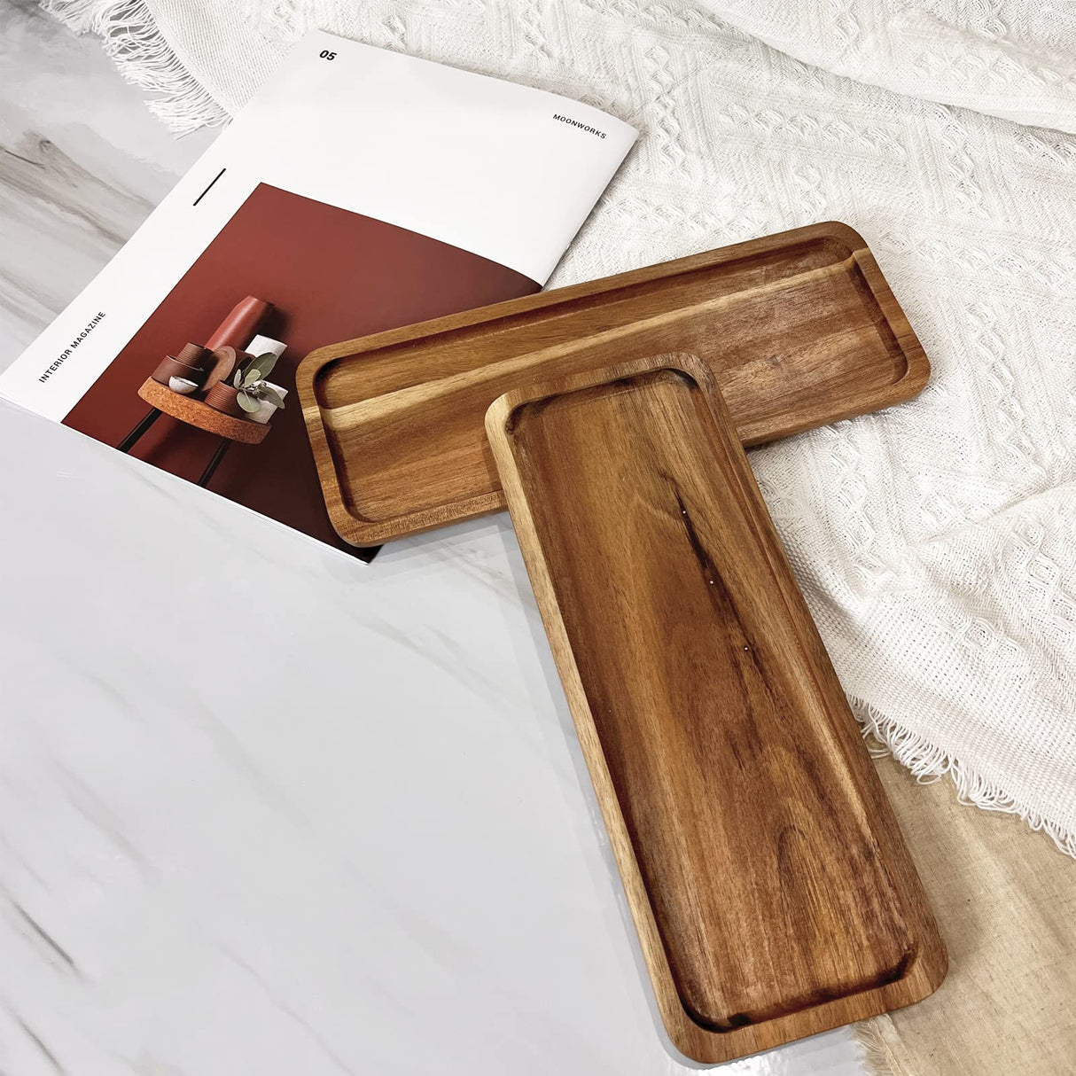 Wood Serving Tray, Wooden Trays,Small Wood Tray Wood Platter for Serving Food Dessert Appetizer Cheese Boards Fruit Cookie Vanity Home Decor Bathroom Fippkargo