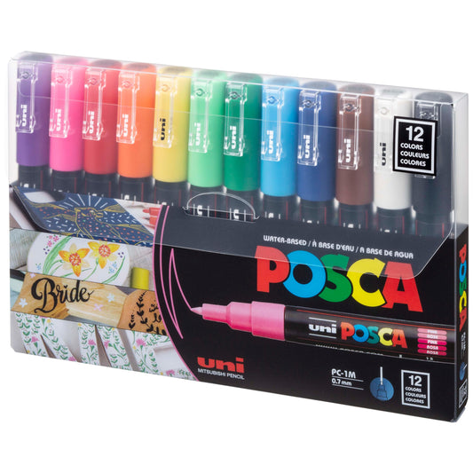 12 Posca Paint Markers, 1M Markers with Extra Fine Tips, Posca Marker Set of Acrylic Paint Pens | for Art Supplies, Fabric Paint, Markers for Art - WoodArtSupply